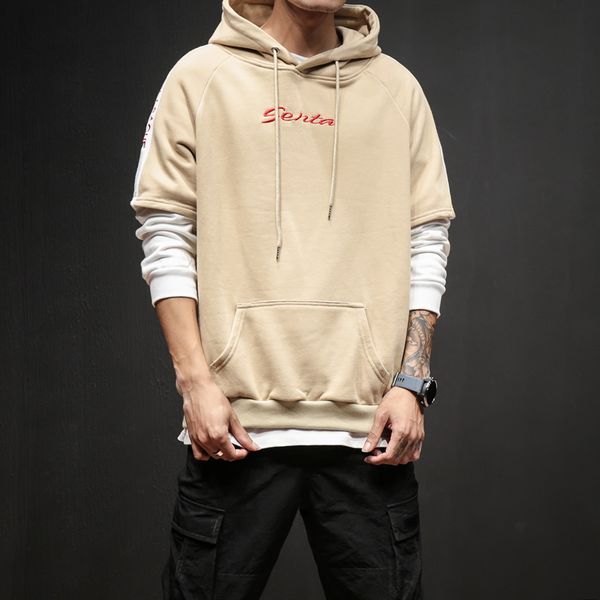 

2019 autumn men hip hop sleeve patchwork harajuku pullover hoodies japanese streetwear fashion casual sweatshirts plus size 5xl, Black