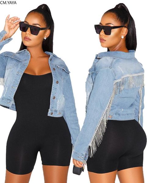 

women's jackets women autumn winter tassel splicing bat sleeved jean gradient full sleeve denim active wear high street coat gl5095, Black;brown