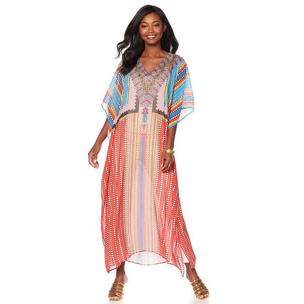 

saida de praia beach cape cover up dress for exit of bathroom women summer tunic coverup new chiffon print outside smock, Blue;gray