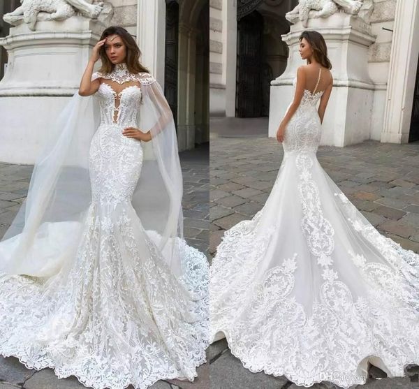 Sexy branco laço sereia vestidos de casamento africano vestidos de noiva 2019 vestidos de casamento país Nigéria envoltório princesa vestido de casamento 2019