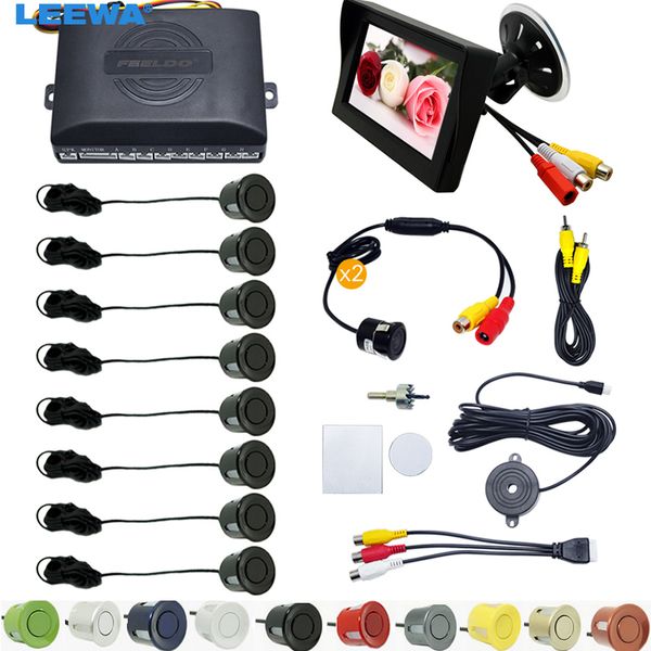 

leewa car 4.3" windshield monitor + 8-sensor parking sensor + 2x 18.5mm ccd camera dual rearview video parking system #ca2000