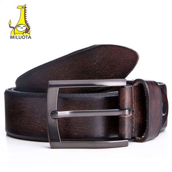 

miluota] 100% cow genuine leather belts for men pin buckle male strap casual design original brand belt mu214, Black;brown