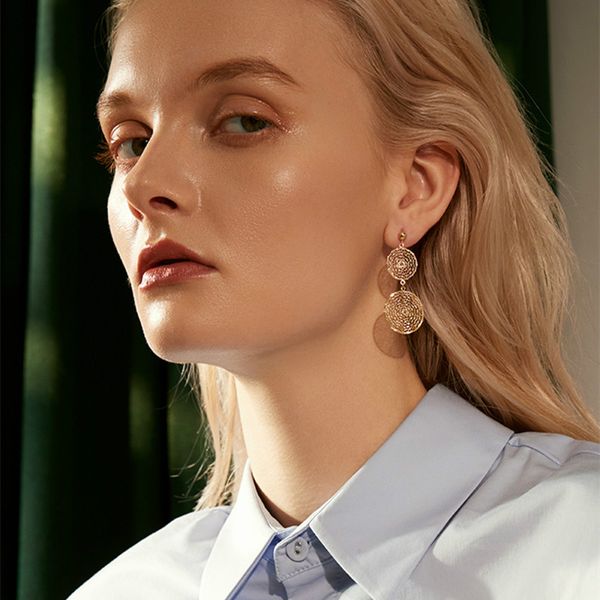 

2019 new circular hoop earrings fashion silver plated geometric earrings for women fashion get married jewelry, Golden;silver