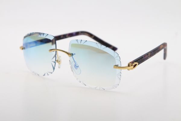 Venda de óculos sem aro diamante corte 3524012-B mármore roxo tancha óculos de sol moda de alta qualidade óculos de metal masculino e feminino esculpido lente