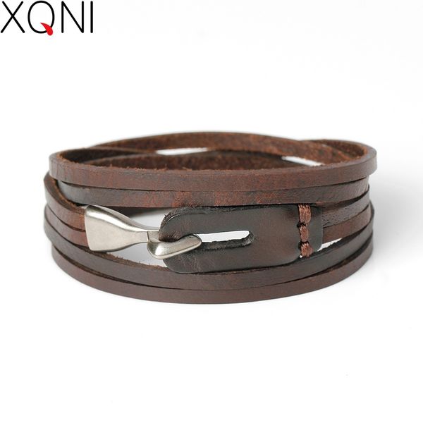 

xqni new fashion genuine leather hook bracelets for men women popular knight courage bandage charm bracelets & bangles, Black