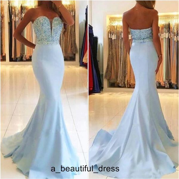 

vintage satin sweetheart backless beaded evening dress sky blue elegant pearl mermaid full length guest dress ed1125, Black;red