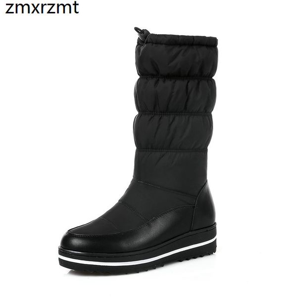 

2019 women elegant mid calf snow boots 4cm med heel women shoes to keep warmin winter party shoes large size 35-43, Black