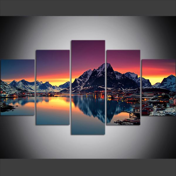 

5 piece large size canvas wall art pictures creative norway lofoten islands scenery art print oil painting for living room decor