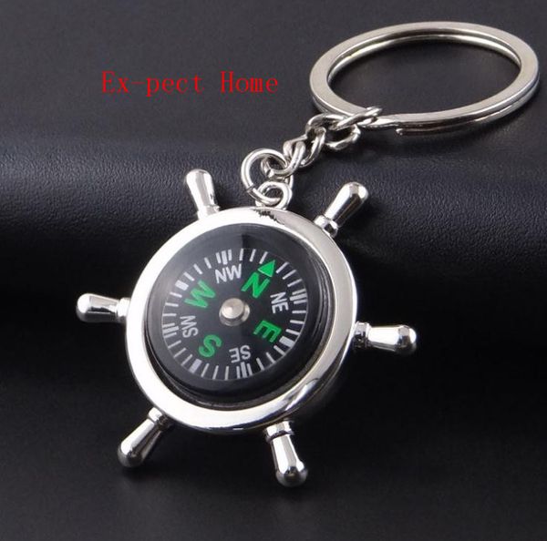 

200pcs compass keychain rudder car fashion key chains rings holder nautical helm hang charms novelty outdoor camping gift