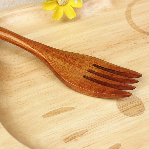 

1pcs western tableware wrapping handle wooden fruit forks dessert natural dinner fork set wood forks dessert servi