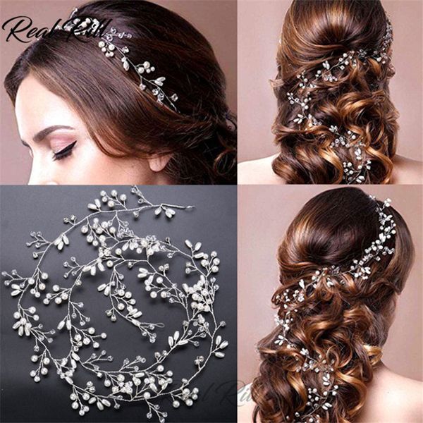 

real rill crystal pearl gold silver wedding headband bridal hair accessory bride bridesmaid fashion headdress head piece
