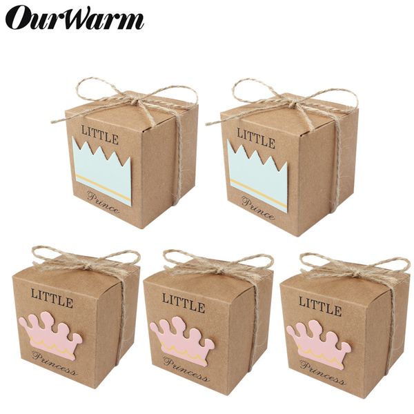 

ourwarm kraft cardboard candy gift box prince princess paper bags baptism favors baby shower birthday party decoration 50/100pcs