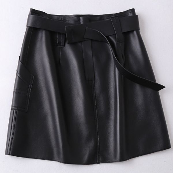 

2019 new fashion genuine real sheep leather skirt h36, Black