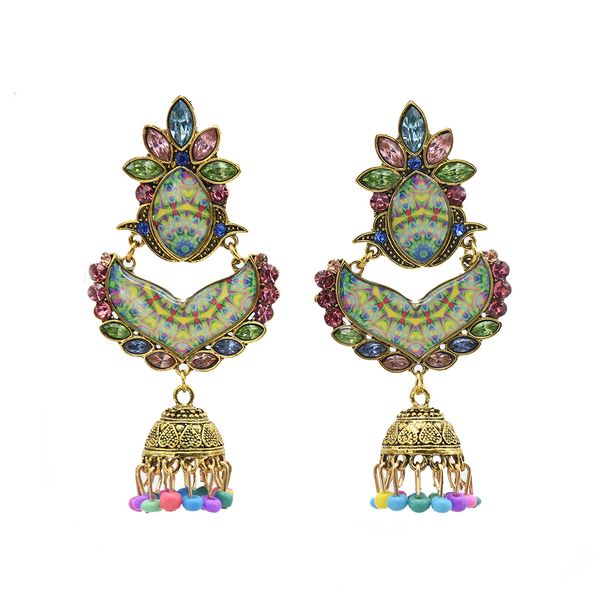 

indian retro style with color beads tassel flower glass dangle earrings for woman charm jewelry, Silver