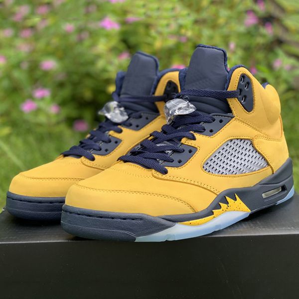 

New Best Quality Michigan 5s SP Basketball Shoes Yellow Blue High Athletic Sport Sneakers Size 7-13