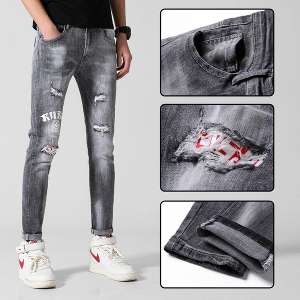 

vintage grey men jeans new arrival 2019 fashion stretch classic denim pants male designer straight fit trouser, Blue