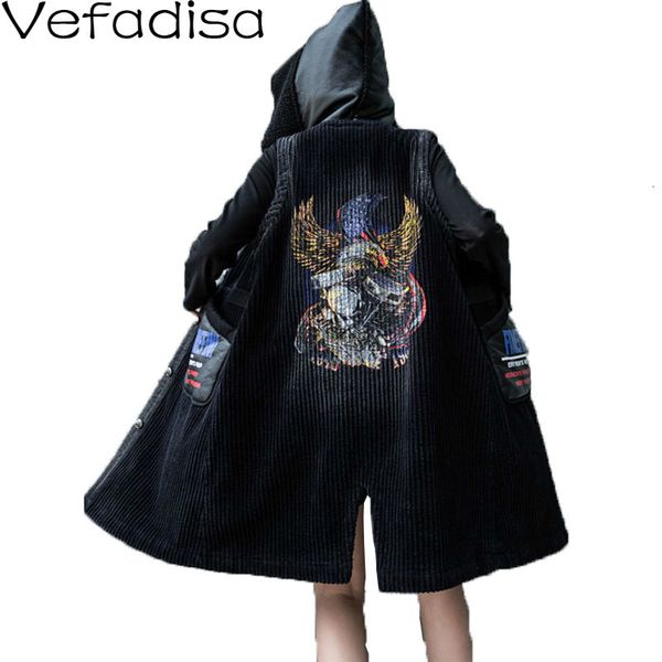 

vefadisa polar fleece fabric waistcoat woman 2019 winter hooded vest coat animal eagle printing slim coat black casual qyf1093, Black;white