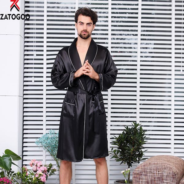 

mens robe lightweight bathrobe long sleeve silk nightgown thin sleepwear plus size sleepwear black, Black;brown