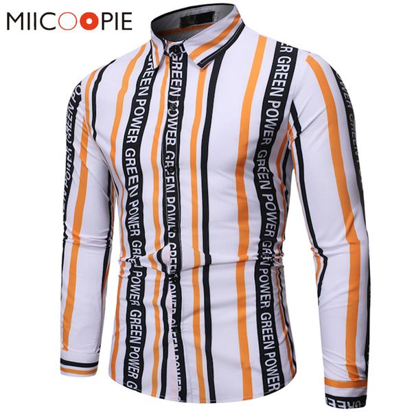 

mens stripe shirt long sleeves korean style men casual letter printed camisa social slim fit multicolor striped shirt streetwear, White;black