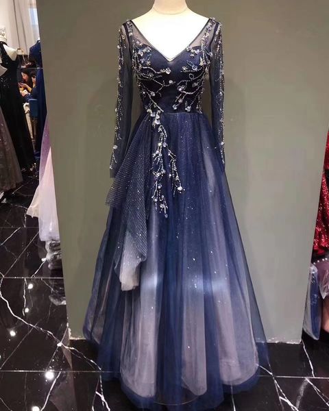 

aso ebi 2020 arabic navy blue evening dresses beaded crystals prom dresses deep v-neck formal party second reception gowns zj264, Black;red