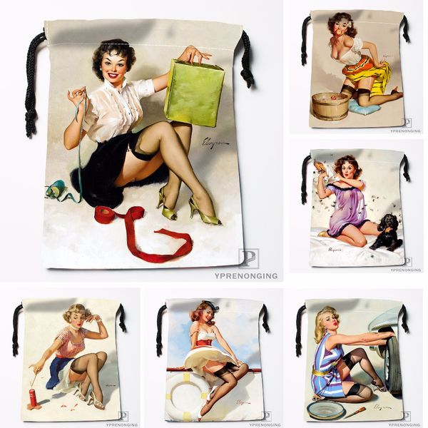 

custom pin up girls art paintings drawstring bags travel storage mini pouch swim hiking toy bag size 18x22cm#0412-04-221