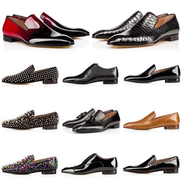 

luxury mens designer dress shoes red bottoms loafers sneakers spike matt patent leather suede round toes men casual sneakers slip on 39-47
