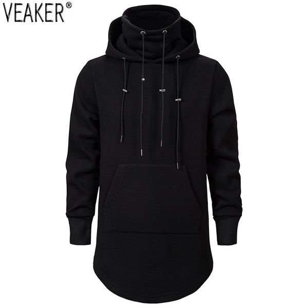 

2019 new men's long hoodies cloak male black hooded turtleneck sweatshirts pullovers streetwear hip hop hoodies m-2xl