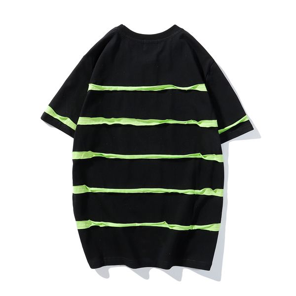 

2020 new arrival men's designer high-quality cotton t-shirt tide brand summer round neck reflective stripes five-line stitching t-shirt, White;black