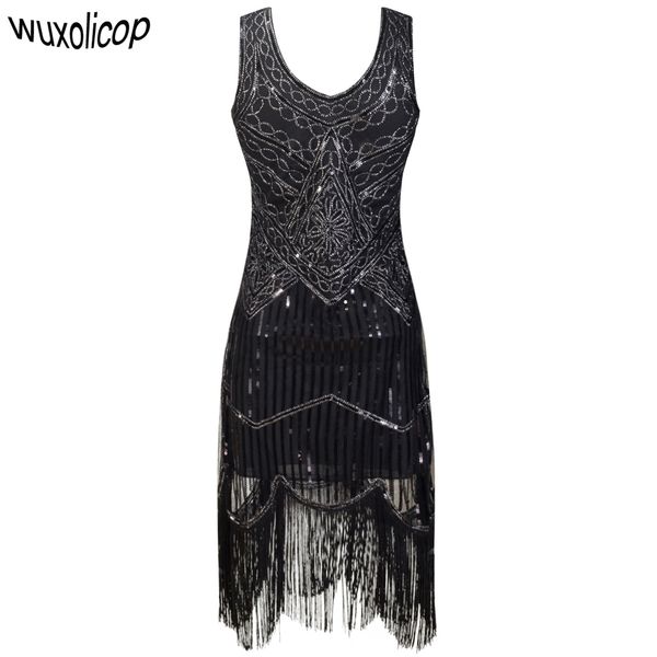 

женщины платье партии robe charleston 1920-х годов великий гэтсби хлопушки пришивания fringe midi платье платье лето ретро черное платье, Black;pink