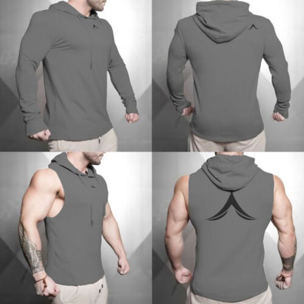 

men muscle fleece hoodie sweatshirt pullover sports gym long/short t shirt top, Black