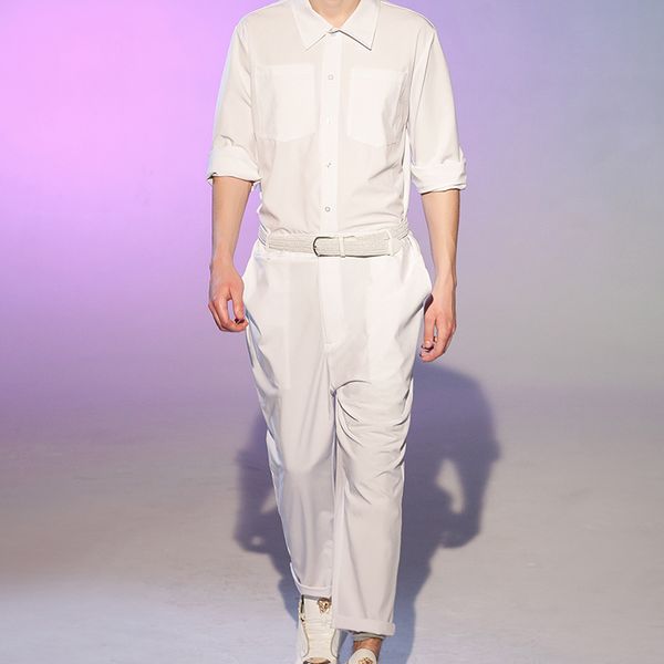 

spring and autumn fashion show loose style men's jumpsuit wide leg jumpsuit onesie hairdresser trousers jacket, Gray