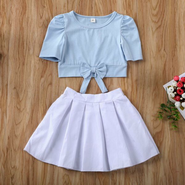 

au kids baby girls summer clothes cropped t-shirt pleated skirt outfits set, Pink;blue