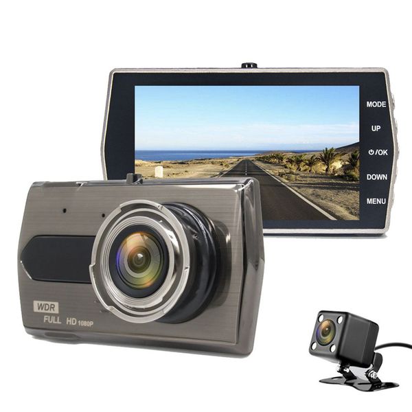 4-Zoll-Auto-DVR-Dashcam-Full-HD-Videorecorder, 2-Kanal-Dual-Objektiv 1080P 170ﾰ Weitwinkel-G-Sensor-Loop-Aufnahme