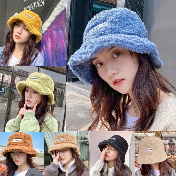 

женская зима ковша теплый поддельный шерсть letters логотип вышивка fisherman hat, Blue;gray