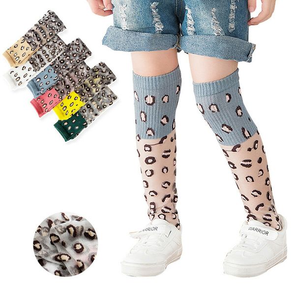 

6 colors one pairs stocking kids girls cute breathable leopard knee socks soft comfortable mid tube socks, Blue