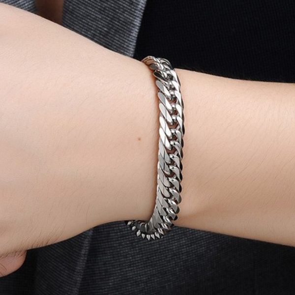 

2019 wholesale polishing good quality stainless steel mens bracelet men male cuban link chain on hand man's chain bracelets, Golden;silver
