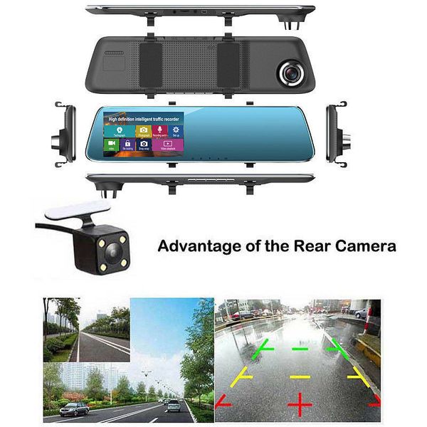 

4.3'' 1080p hd dual lens car dvr rearview mirror dash cam recorder camera kits