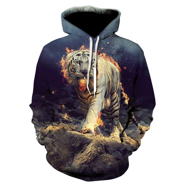 

men's 3d flame tiger hoodie with a new animal-print hoodie for fall, and 2019 brand with a stylish tracksuit street coat, Black
