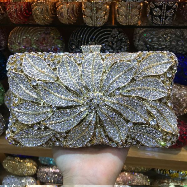 

2018 women's fashion evening bags shining diamonds handbag ladies silver mini handbags rhinestone flower wedding party clutches