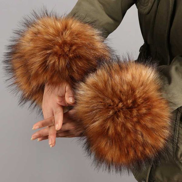 

1 pair faux fur oversleeve cuff winter warm wristbands women' elegant parkas fur wrist gloves sleeve cuff cover 7g0391, Blue;gray
