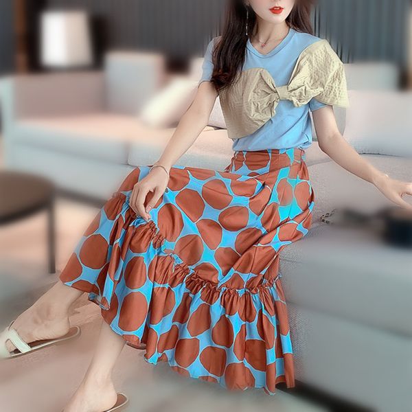 

clothing set women summer big bows cotton tees blouse + long polka ruffles party bohemian skirts suits party set ns261, White;black