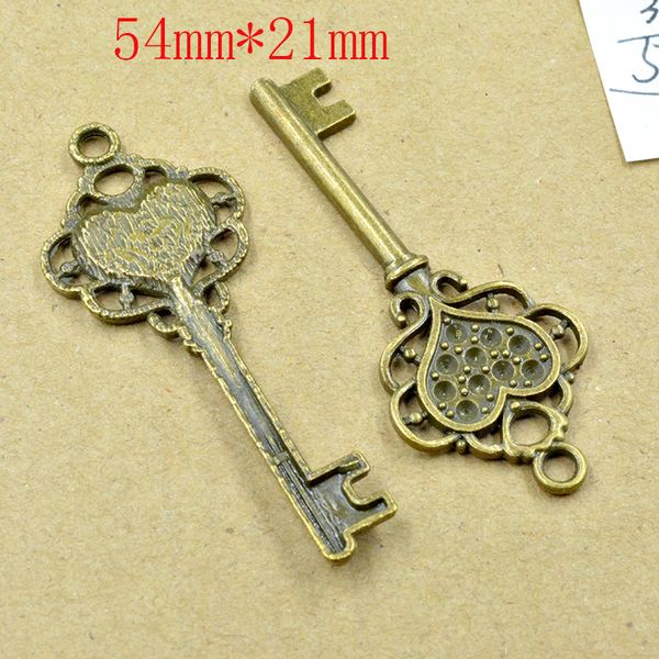 

fltmrh 2pcs 54*21mm vintage charms mixed keys pendant antique bronze key charms fit bracelets necklace diy metal jewelry making, Bronze;silver