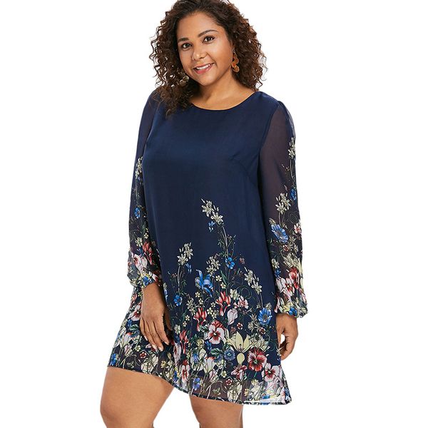 

wipalo navy blue plus size floral embroidery tunic dress spring summer elegant large sizes tribal flower print vocation dress y190425, Black;pink