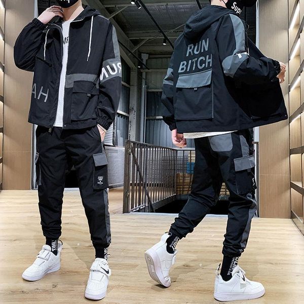 

new winter sports fashion tracksuit men sweat suits meets patchwork fall men's jogging jacket + pants suit sport s men's hip hop s, Black;brown