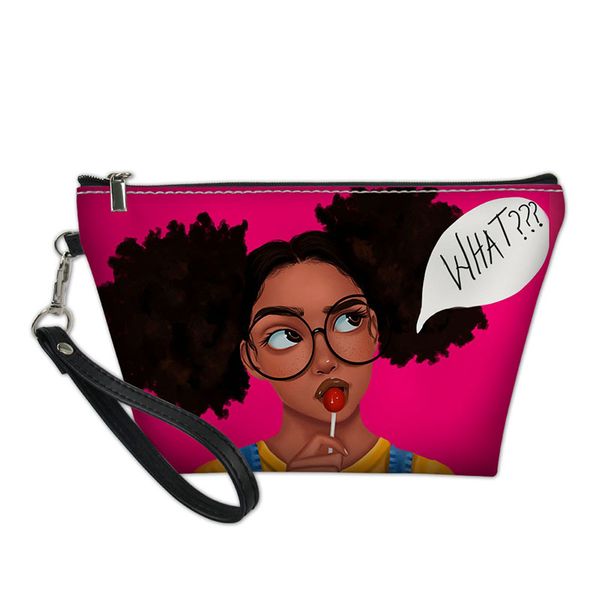 

hycool cute african girl lollipop pattern women cosmetic bag female toiletry bag ladies casual makeup pouch portable zip case