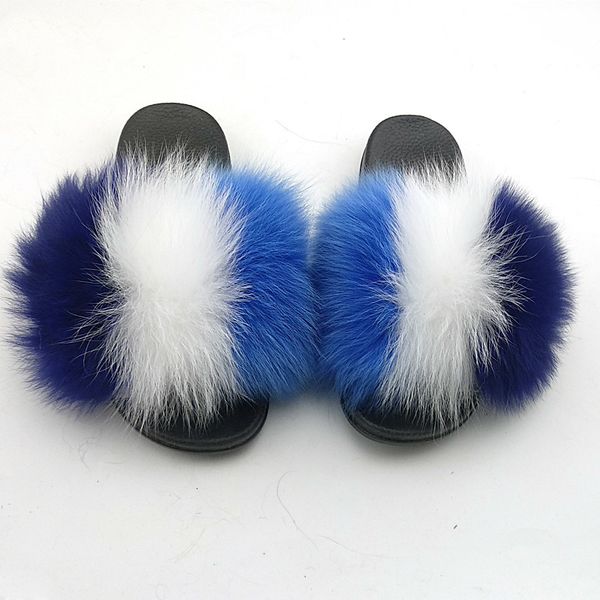 

новый женский зимний real fox fur вьетнамки крытый теплый плюшевые тапочки женщины слайды женщины open toe furry сандалии главная меховые об, Black
