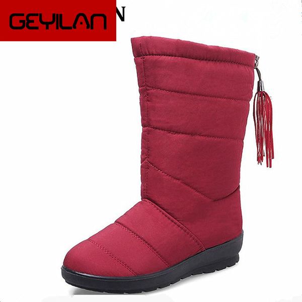 

winter women boots female waterproof tassel ankle boots down snow ladies shoes woman warm fur botas mujer elastic band, Black