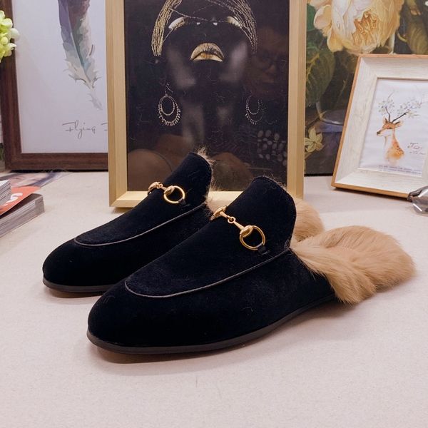 

men women sandals designer shoes luxury wool sandal princetown canvas heel slippery with thick sandals flip flop sandals with box size 35-46, Black