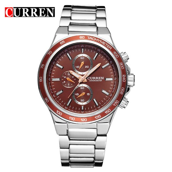 

curren fashion casual analog military sport men watch stainless steel quartz wristwatch relogio masculino horloges mannens saat, Slivery;brown