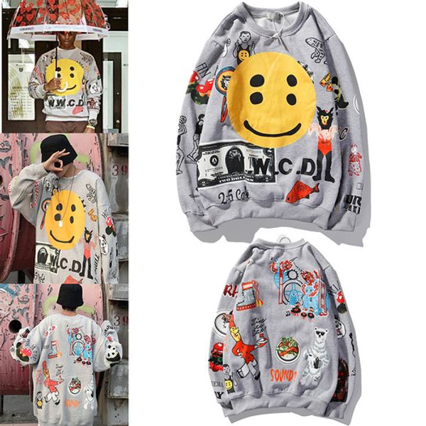 

англ.абв у. у. с. d улыбка лицо печать женщины мужчины толстовка толстовки хип-хоп негабаритных мужчин повседневный толстовка пуловер, Black